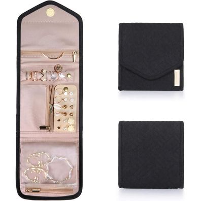 Schmuck Organizer Tasche für Reise Ringe Ohrringe Halsketten Uhren Schwarz
