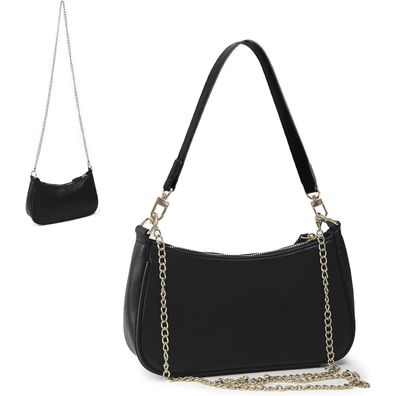 Schwarze Damen Handtasche PU-Leder Kleine Schultertasche Crossbody Bag