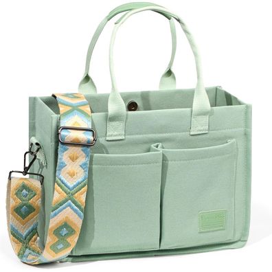 Große Canvas Tasche Damen Tote Bag Schultertasche Uni Arbeitstasche Blau