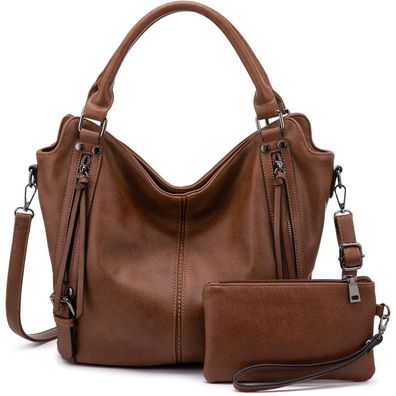 Realer Damen Mittel Shopper Lederhandtasche Schultertasche Umhängetasche Set