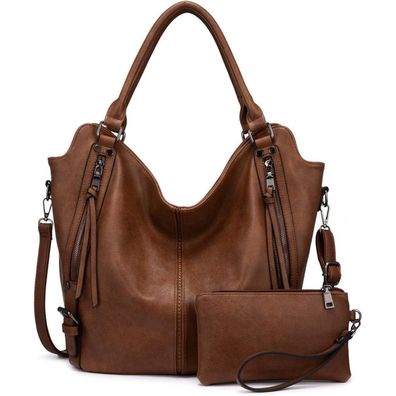 Realer Damen Handtaschen Set Groß Shopper Schultertasche Umhängetasche 2pcs