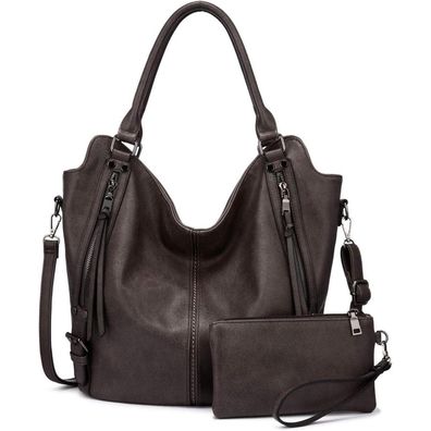 Damen Handtasche Groß Shopper Leder Schulter Umhänge Geldbörse Hobo Set 2pcs