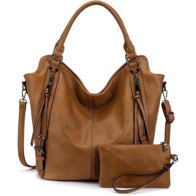 Realer Damen Handtaschen Set Groß Shopper Leder Schulter Umhänge Geldbörse 2pcs