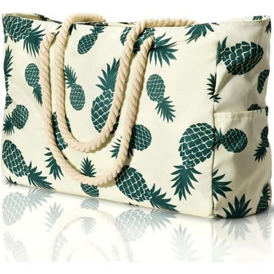 Oscaurt Strandtasche Groß Wasserdicht Tote Bag mit Reißverschluss XXL Ananas