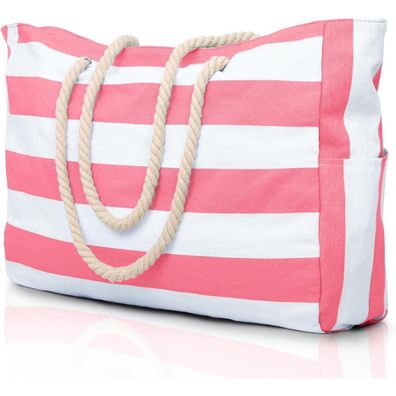 Oscaurt Strandtasche Damen Wasserdicht Groß Rosa Stoff Streifen mit