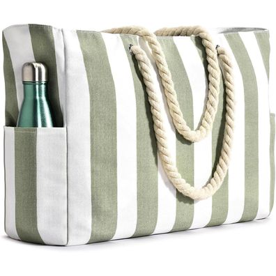 Wasserdichte Strandtasche Streifen Reißverschluss Damen 55x38x18cm