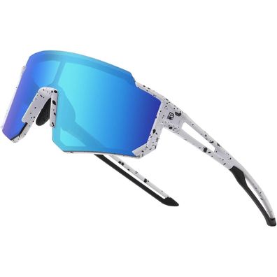Sonnenbrille Weiß Schwarz Rahmen Schwarz Temple Revo Blau Linse