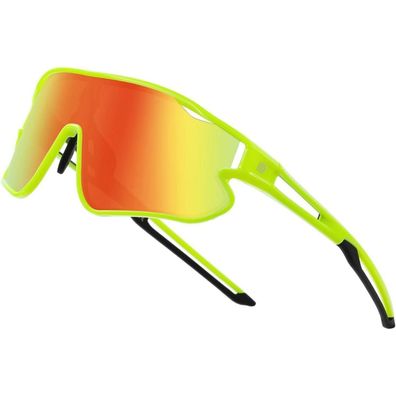 Sonnenbrille Fluore Grün Rahmen Schwarz Temple Revo Orange Linse