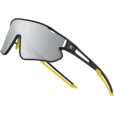 Sonnenbrille Kinder UV400 Schwarz Rahmen Gelb Temple Mirrored Linse