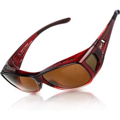Sonnenbrille Überbrille polarisiert UV400 Herren M - Wein Rot, Braun