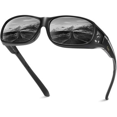 Sonnenbrille Polarisiert UV400 Fit Over Überbrille L Schwarz Grau