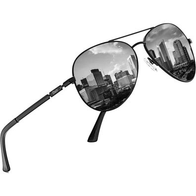 Sonnenbrillen Pilotenbrille Herren Damen Gestell Schwarz Gläser Grau