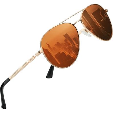 Sonnenbrille Herren Pilotenbrille Polarisiert UV400 Gold braun