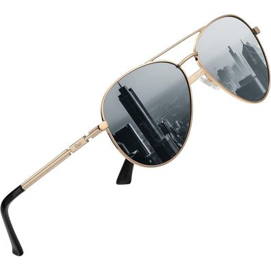 Sonnenbrille Pilotenbrille Polarisiert UV400 Unisex Gold grau