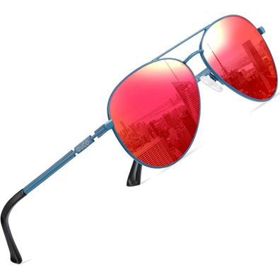 Sonnenbrillen Pilotenbrille Polarisiert UV400 Gestell Blau Gläser Rot