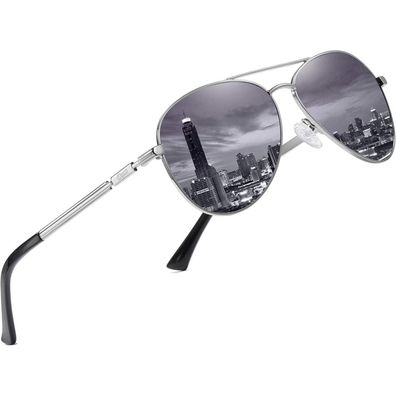 Sonnenbrillen Pilotenbrille Polarisiert UV400 Verspiegelt Silber grau