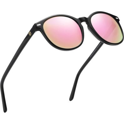DUCO Retro Polarisierte Damen Sonnenbrille UV400 Vintage Schutz Schwarz Pink