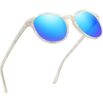 DUCO Damen Retro Sonnenbrille Vintage Polarisiert UV400 Schutz Weiß Rahmen Revo