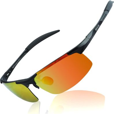Sportbrille Herren Polarisierte AlMg Metall UV400 8177S Schwarz rot