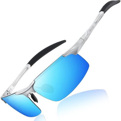 Sportbrille Herren Polarisierte UV400 Silber Rahmen Mercury Blau Linse