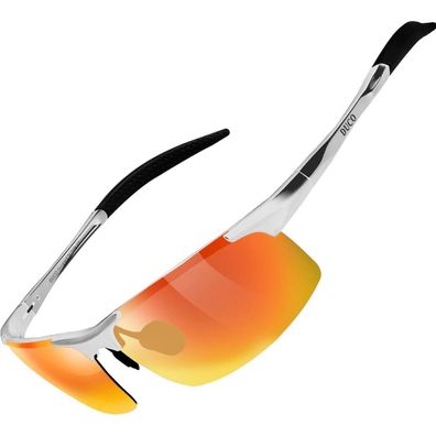 Sportbrille Herren Polarisierte Silber Rahmen Mercury Rot Linse