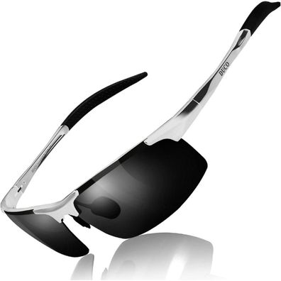 Sonnenbrille Herren polarisiert Metallrahmen UV400 Silber, Grau