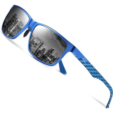 Sonnenbrille Herren Polarisierte Metall Blau Rahmen Schwarz Linse