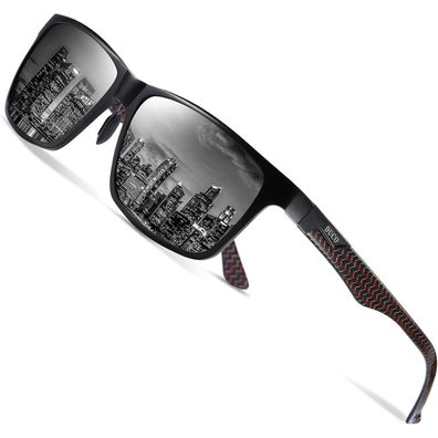 Sonnenbrille Herren Polarisierte Rechteck Rot Rahmen Schwarz Linse