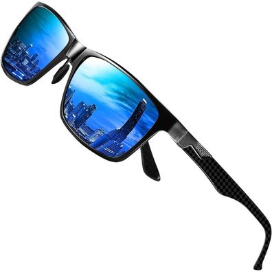 Sonnenbrille Herren Polarisierte Rechteckig Schwarz Rahmen Blau Linse