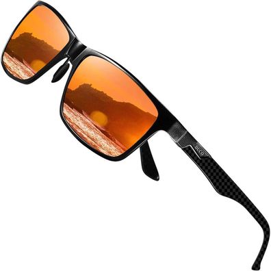 Sonnenbrille Herren Polarisierte UV400 Schwarz Rahmen Rot Linse