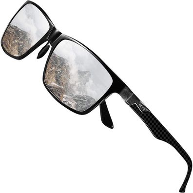 Sonnenbrille Herren polarisierte Schwarz Rahmen Silber Linse