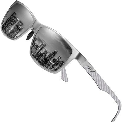 Sonnenbrille Herren Polarisiert Rechteckig Silber Rahmen Grau Linse