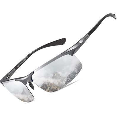 Sonnenbrille Herren Polarisierte Metallrahmen UV400 CAT3 Grau Mirrored