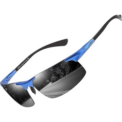 Sonnenbrille Herren Polarisierte Metall Kohlefaser UV400 Blau grau