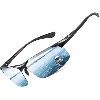 Sonnenbrille Polarisierte UV400 Sportbrille Schwarz Rahmen Blau Linse