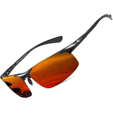 Sonnenbrille Herren polarisiert Kohlefaser Schwarz rot Verspiegelt