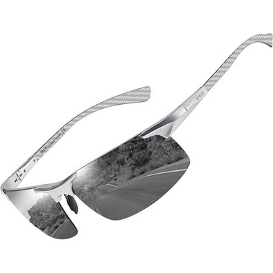 Sonnenbrille Herren Polarisierte Metallrahmen UV400 Silber grau
