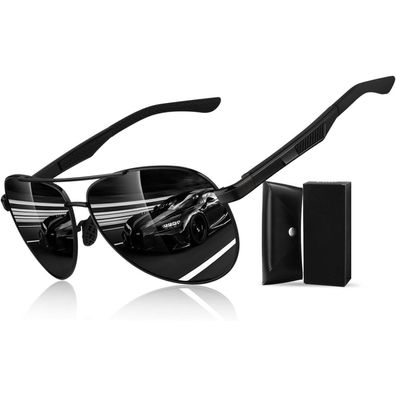 Sonnenbrille Herren Pilotenbrille Polarisiert UV400 H Schwarz Grau