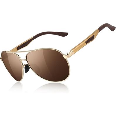 Sonnenbrille Herren Pilotenbrille Polarisiert UV400 CAT3 H Gold Braun