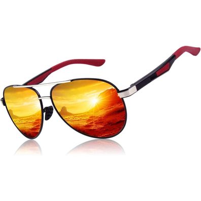 Sonnenbrille Herren Pilotenbrille Polarisiert UV400 H Schwarz Rot