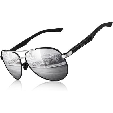 Sonnenbrille Pilotenbrille polarisiert UV400 AlMg H Schwarz Silber