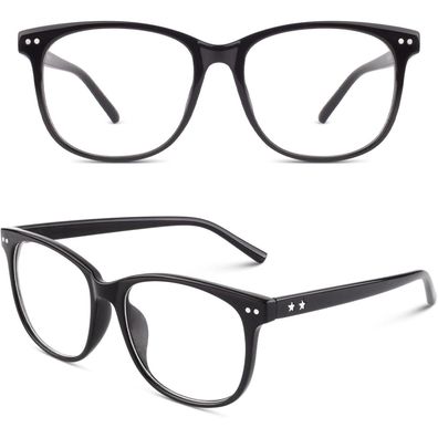 Nerdbrille Pantobrille Damen Herren Klarglas 80er Glossy Schwarz