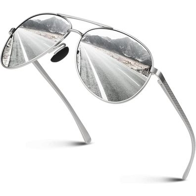 Sonnenbrille Herren Polarisiert UV400 Metallrahmen CAT3 Silber Silber