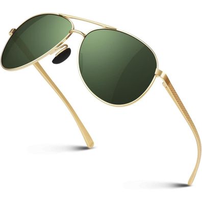 Sonnenbrille Herren Pilotenbrille Polarisiert UV400 CAT3 Gold Grün G15