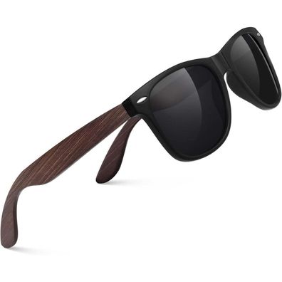 Sonnenbrille Polarisiert Bambus Herren Matt Schwarz Rahmen Grau Linse