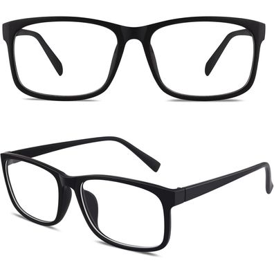 Brille Hornbrille Nerd Fensterglas Damen Herren UV400 A Matte Schwarz