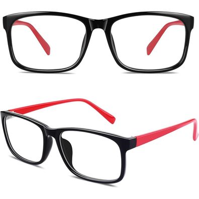Hornbrille Ohne Stärke Vintage Nerd UV400 A Schwarz Rot