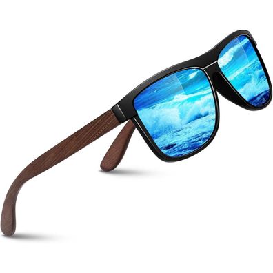 Sonnenbrille Herren Damen Schwarz Rahmen Blau Verspiegelte Linse