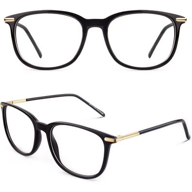 Nerdbrille Fensterglas Vintage Ohne Stärke UV400 Schutz Glossy Schwarz
