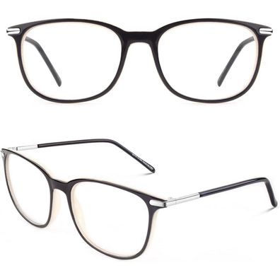 Brille Nerdbrille Ohne Stärke Fake Fensterglas UV400 Schwarz Beige